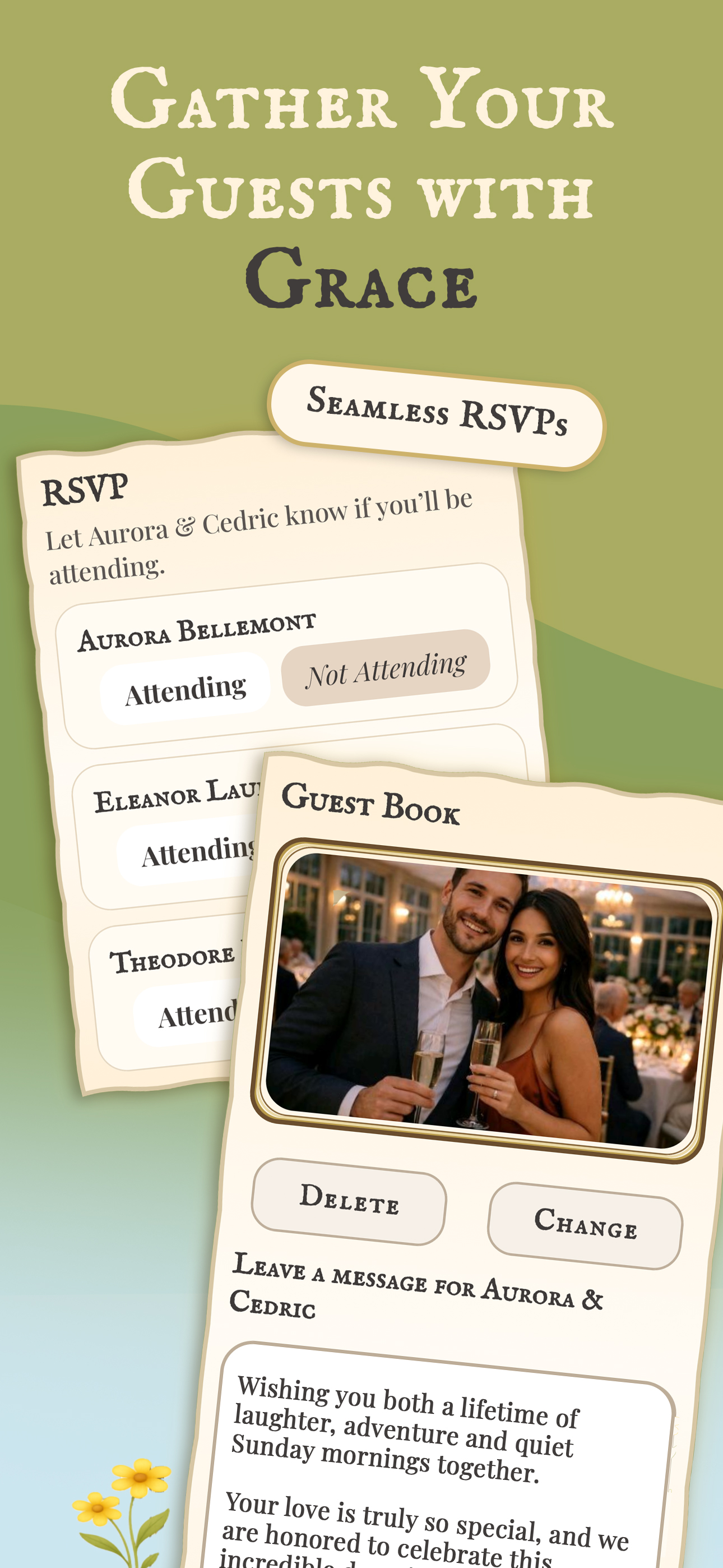 Ever Afterly guests and RSVP app screen