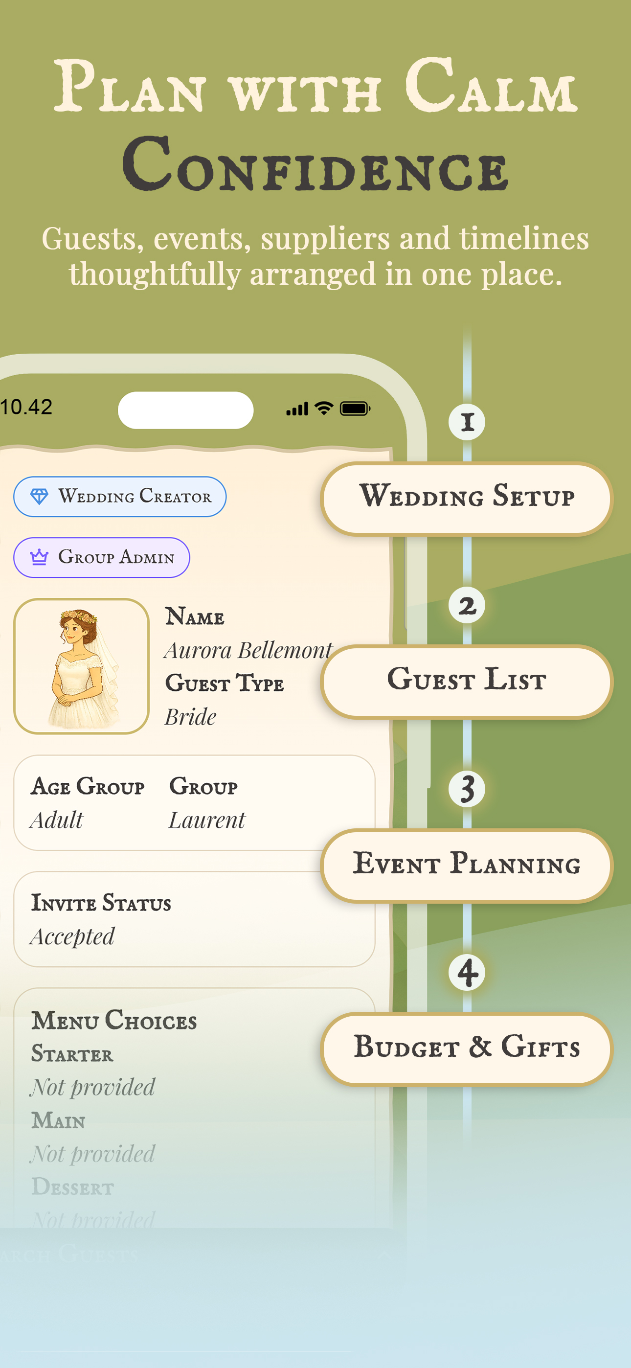 Ever Afterly wedding setup app screen