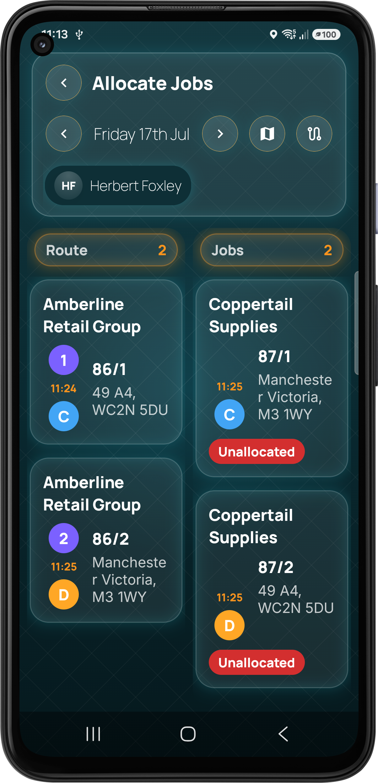 Pocket Freight & Trade route planner app screen